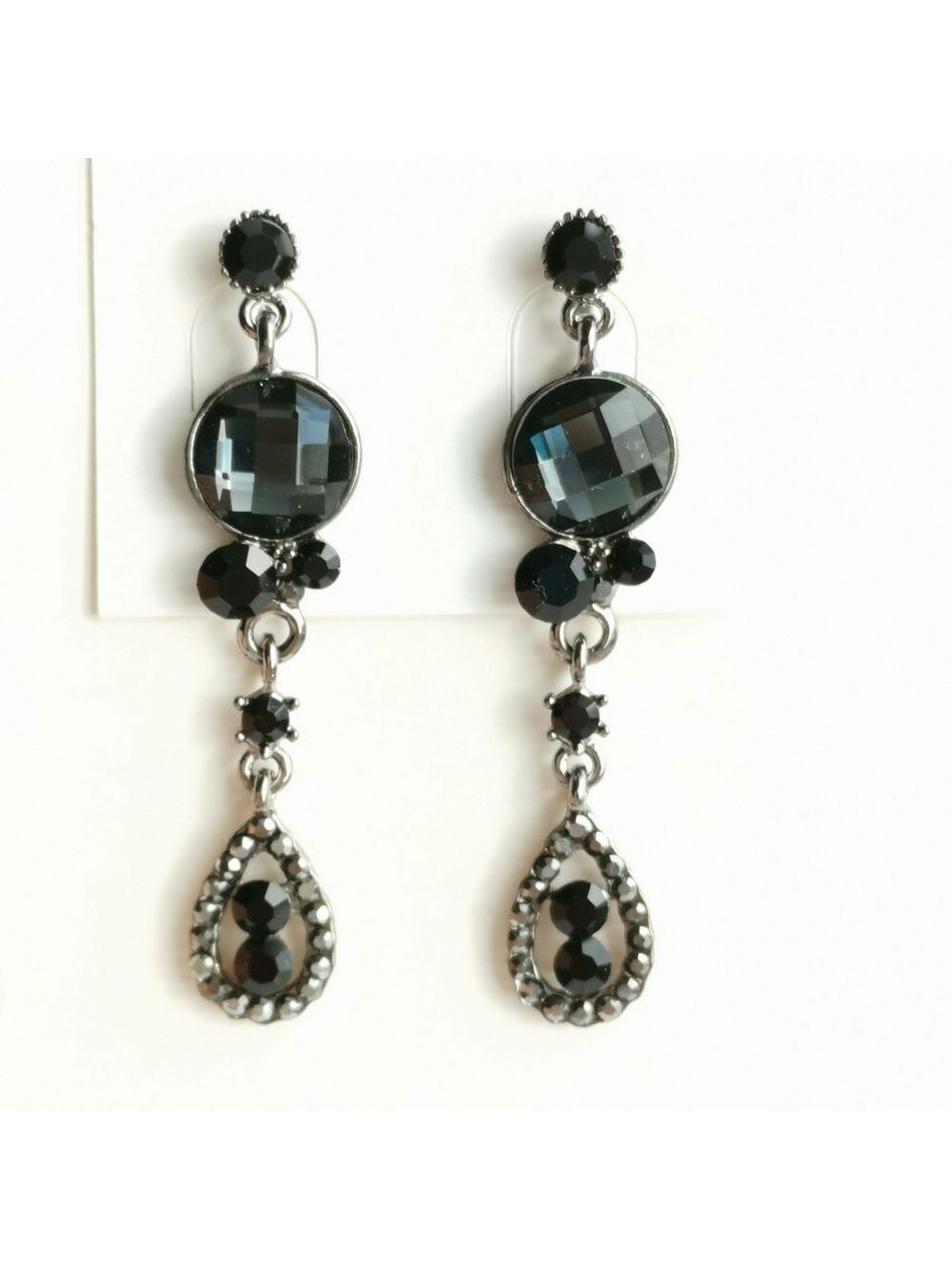 Long Black Black and Smoke Crystal chandelier earrings 🆕